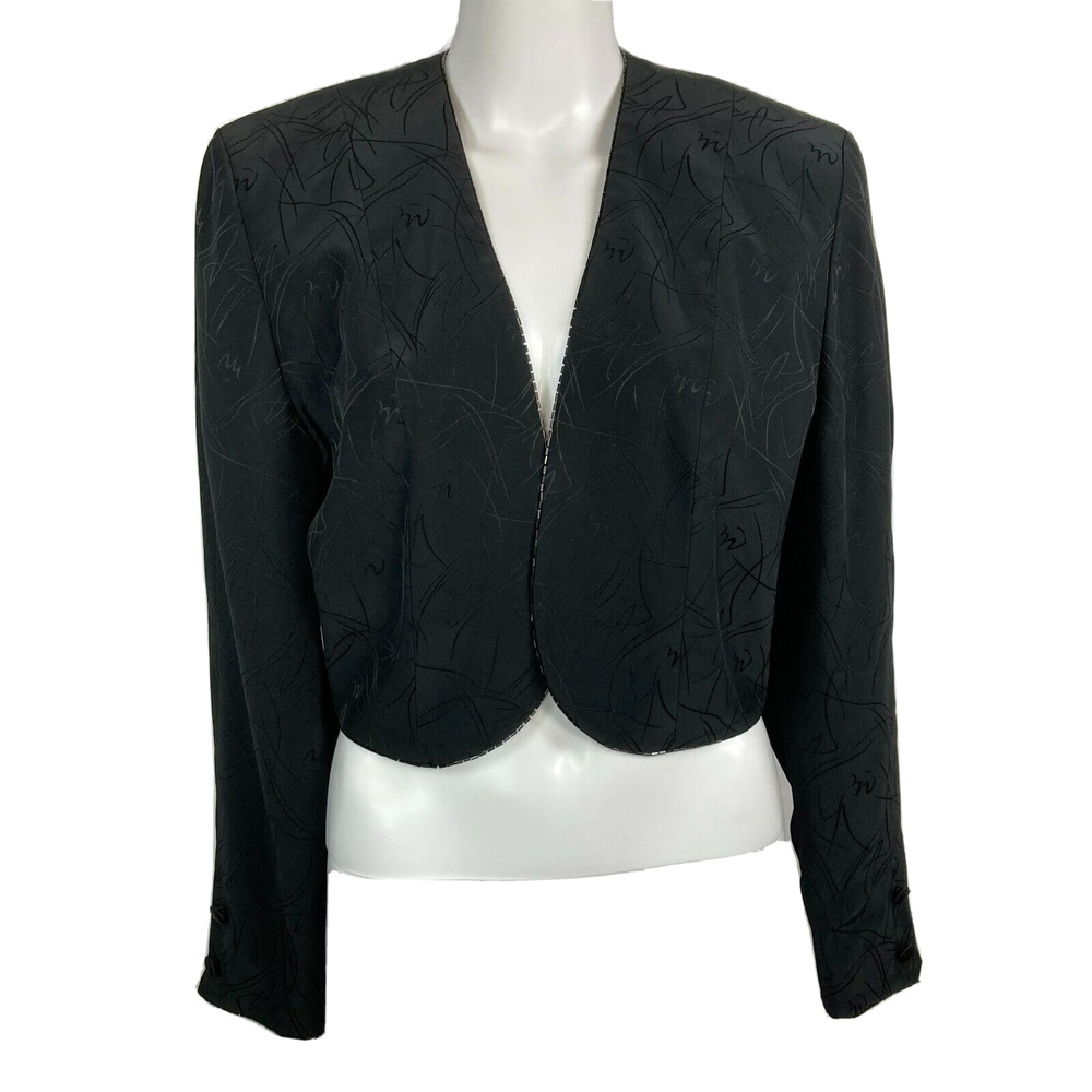 Daymor Dress Blazer Jacket Sz 4 Vintage Black Beaded‎ Cropped Open Formal